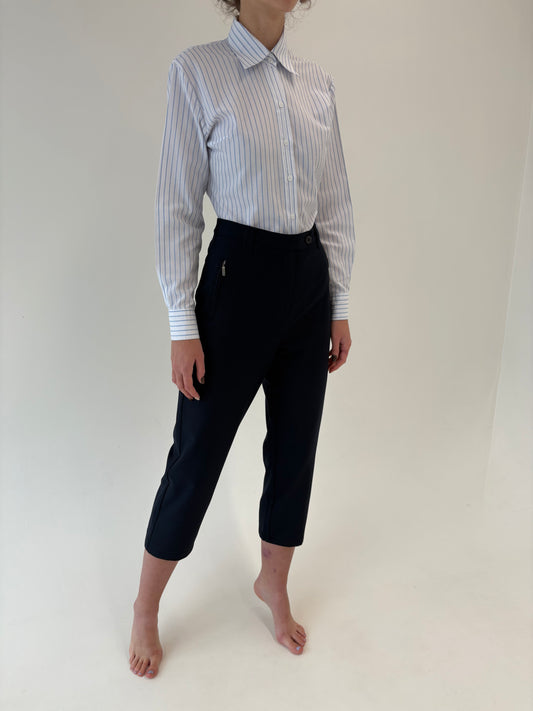 Pantaloni petite țigaretă cu talie înaltă din stofita strech Navy blue
