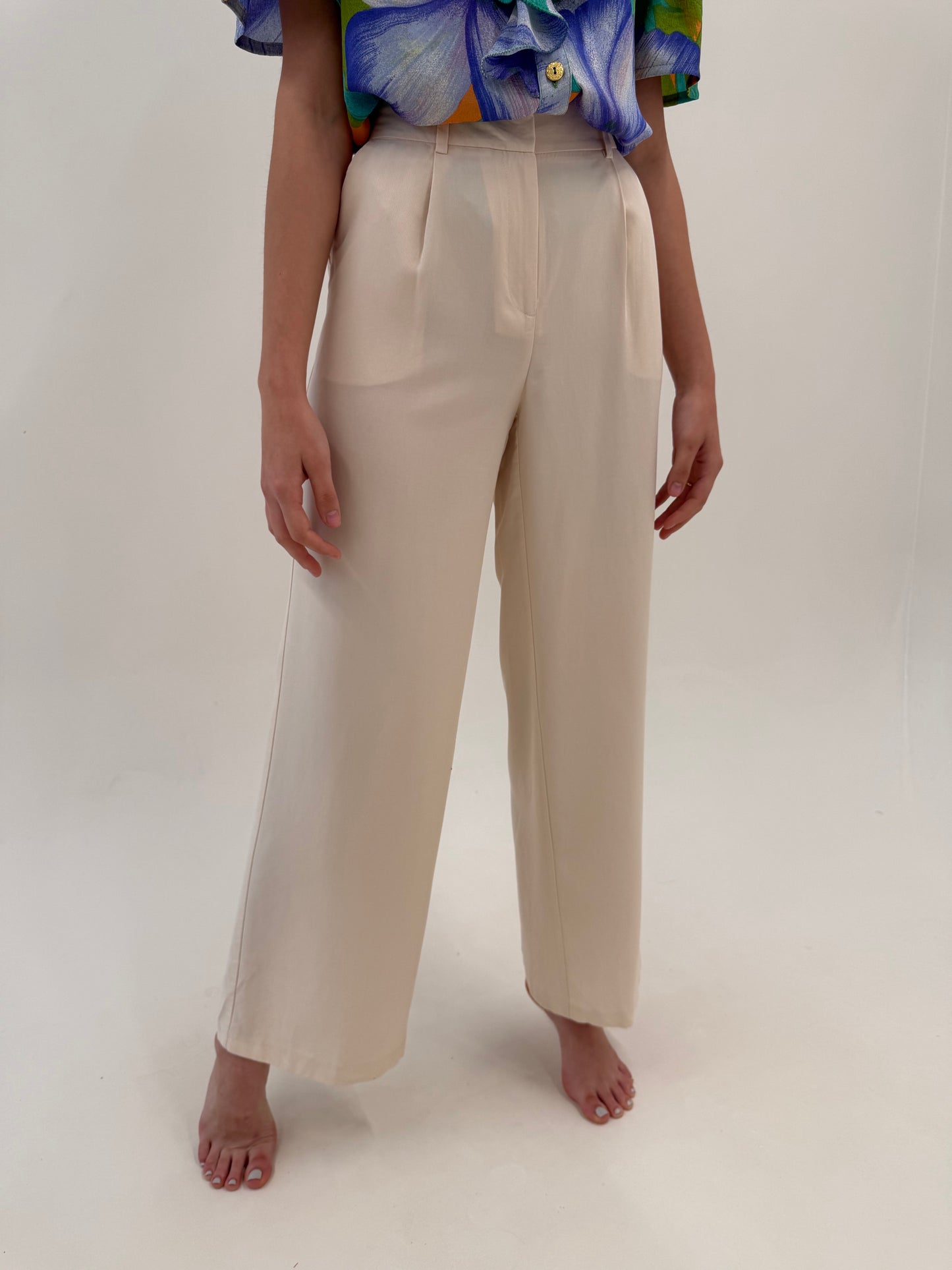 Pantaloni palazzo din twill light nude excepțional