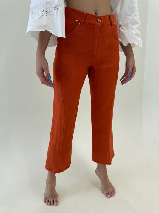 Pantaloni din in italienești petite pumpkin orange