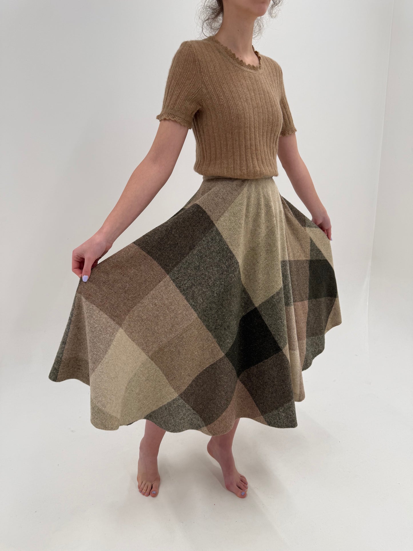 Fustă ultra amplă midi spre maxi din tweed excepțional de lana în culori superbe