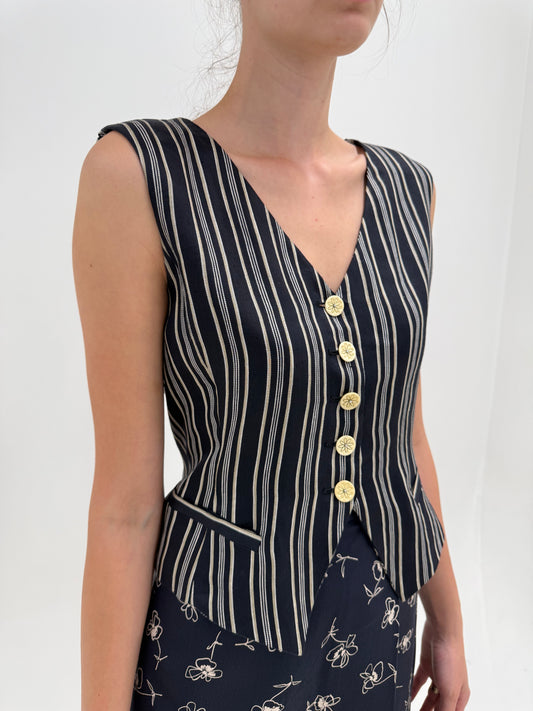 Top cambrat Max Mara din pânză cu dungi fine verticale