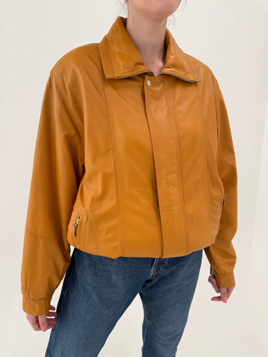 Geacă din piele naturală mănușă toasted caramel în croi super actual