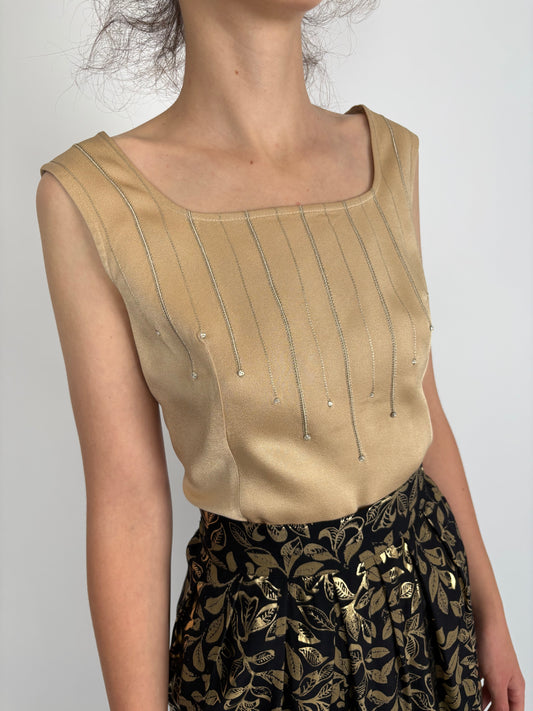 Corsaj camel italian auriu pudrat cu aplicații discrete și broderie