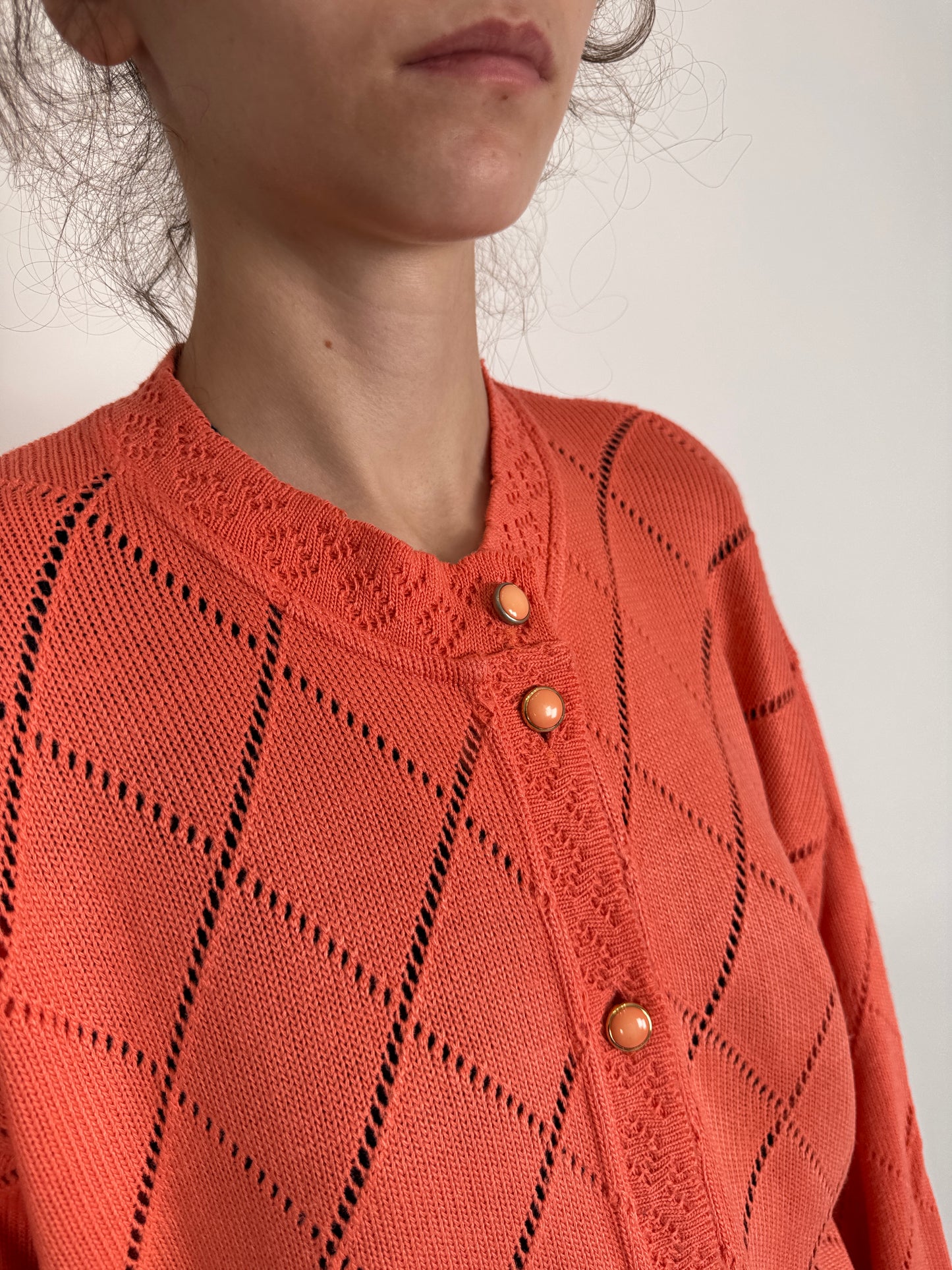 Cardigan vintage sunset orange cu nasturi bijuterie