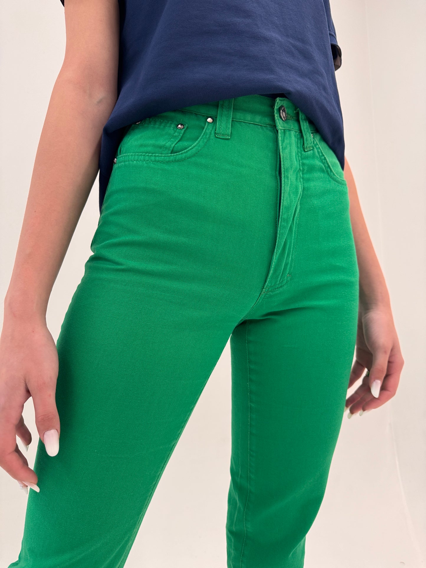 Pantaloni vintage Versace din pânză cu talie ultra înaltă electric green