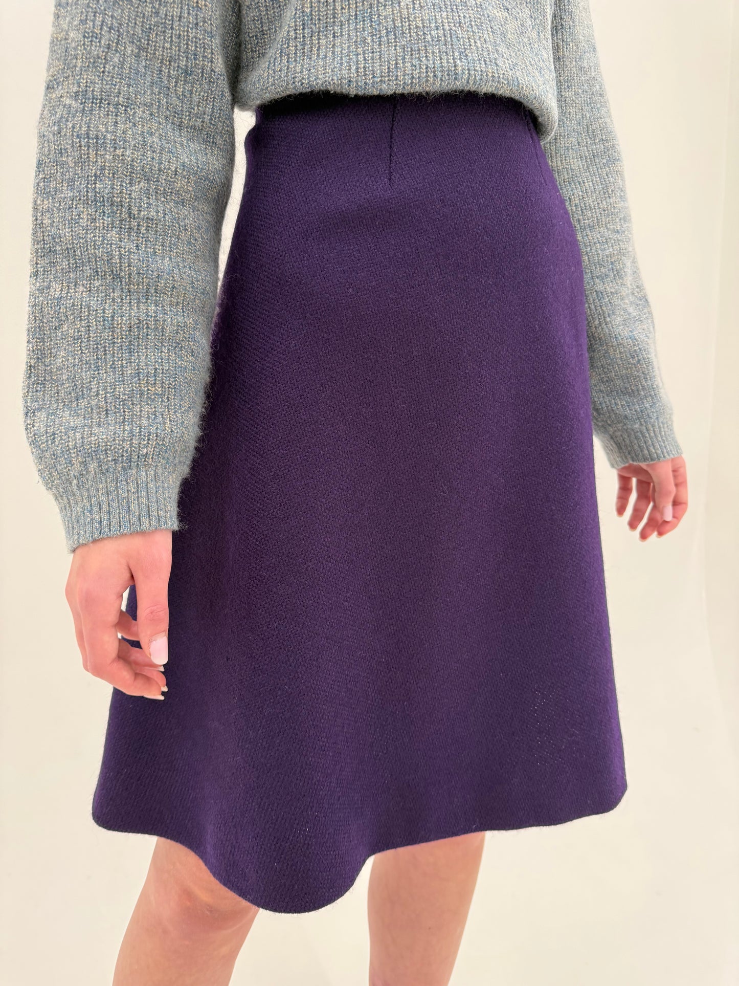 Fustă midi din lana plină extrafina eggplant purple cu talie ultra înaltă