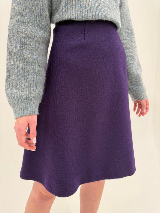 Fustă midi din lana plină extrafina eggplant purple cu talie ultra înaltă