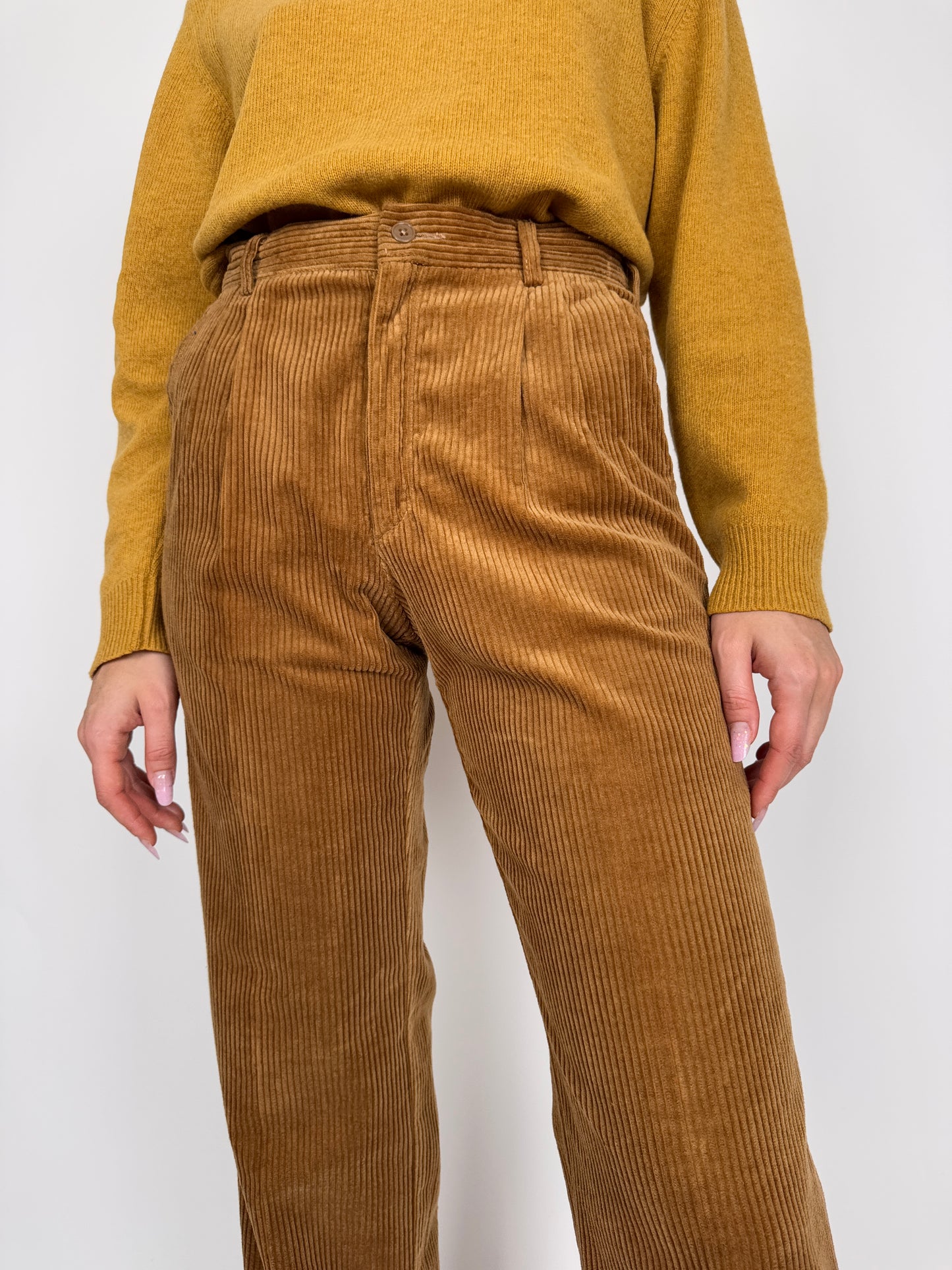 Pantaloni premium camel talk din corduroy gros de bumbac