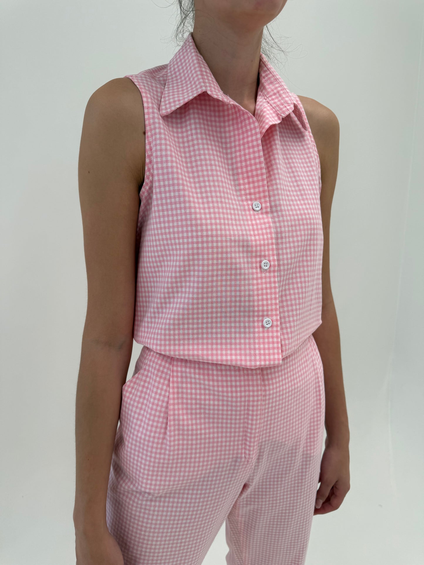 Set gingham din pânză de bumbac powder pink