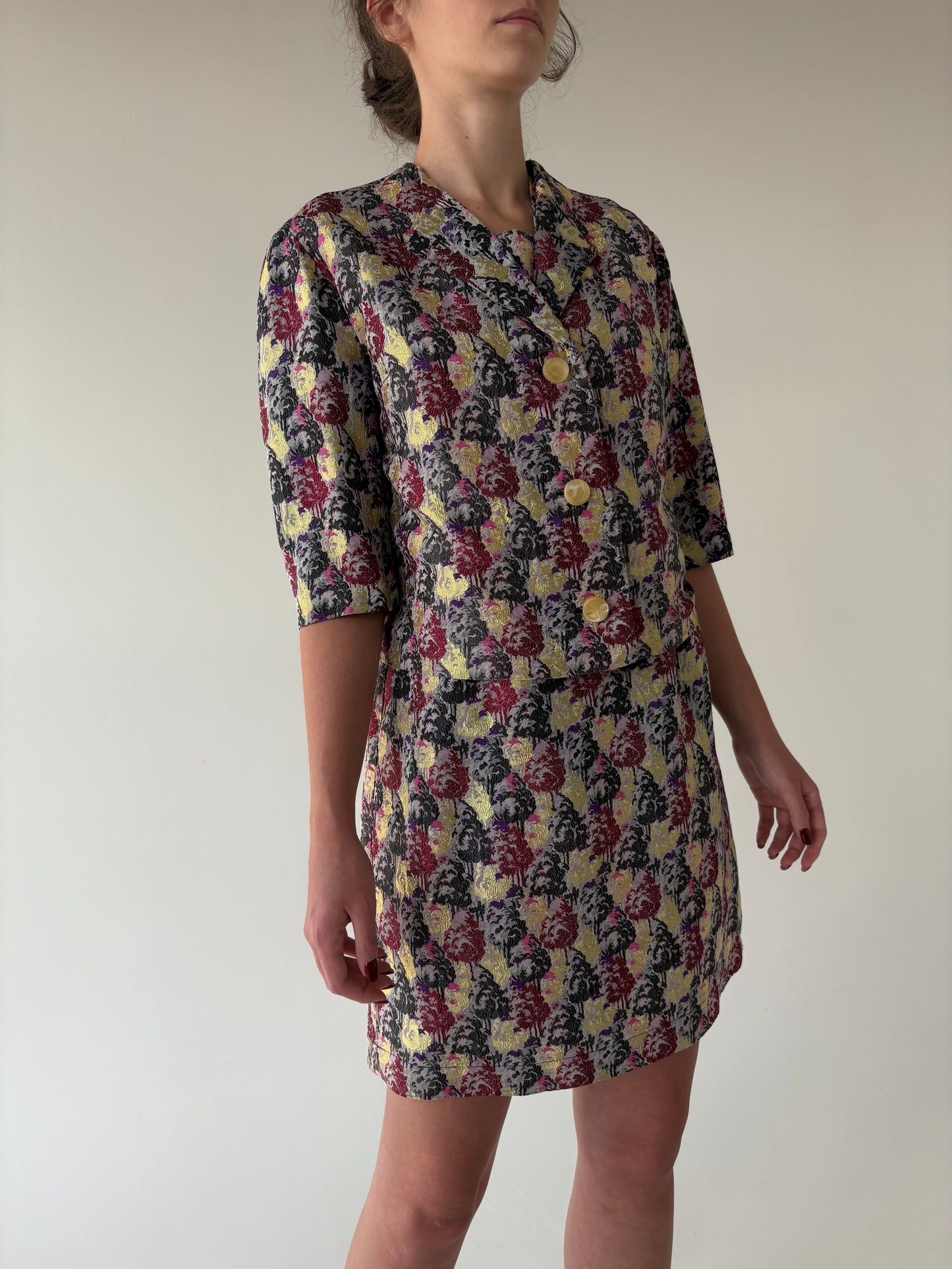 Set old vintage din anii 80 din jacquard moale de mătase naturală