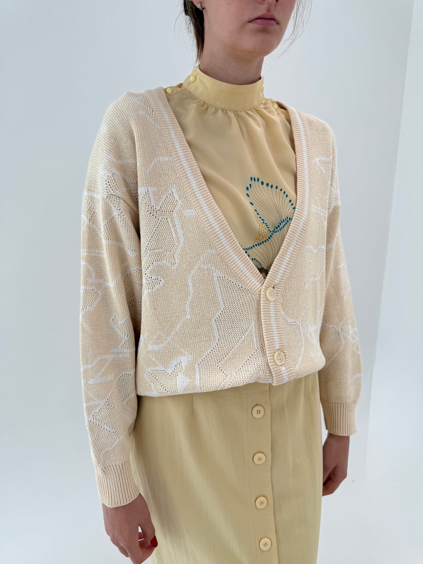Cardigan vintage italian light camel din bumbac mercerizat exceptional de gramaj mare
