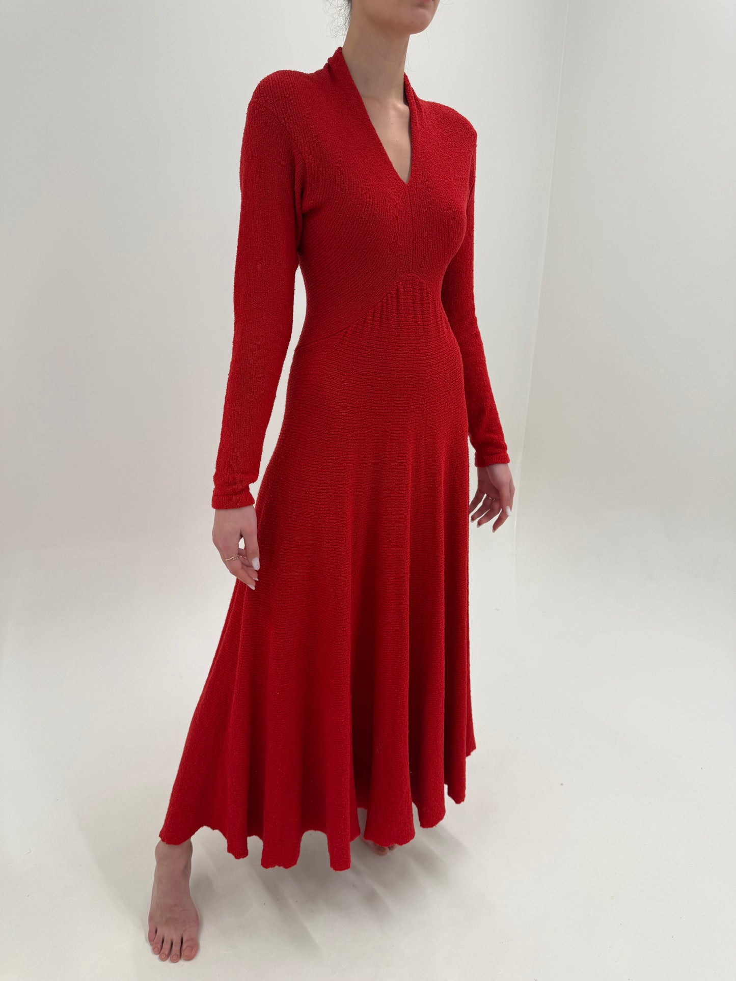 Rochie vintage maxi Cherry red din jerse greu natural in croi cambrat