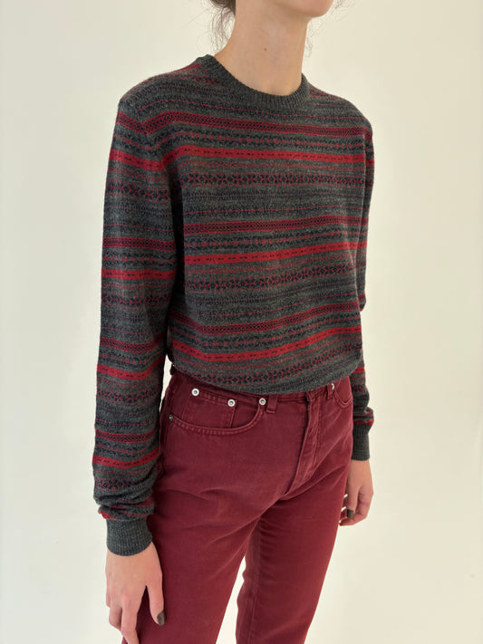 Pulover gros din lana fina cu print burgundy