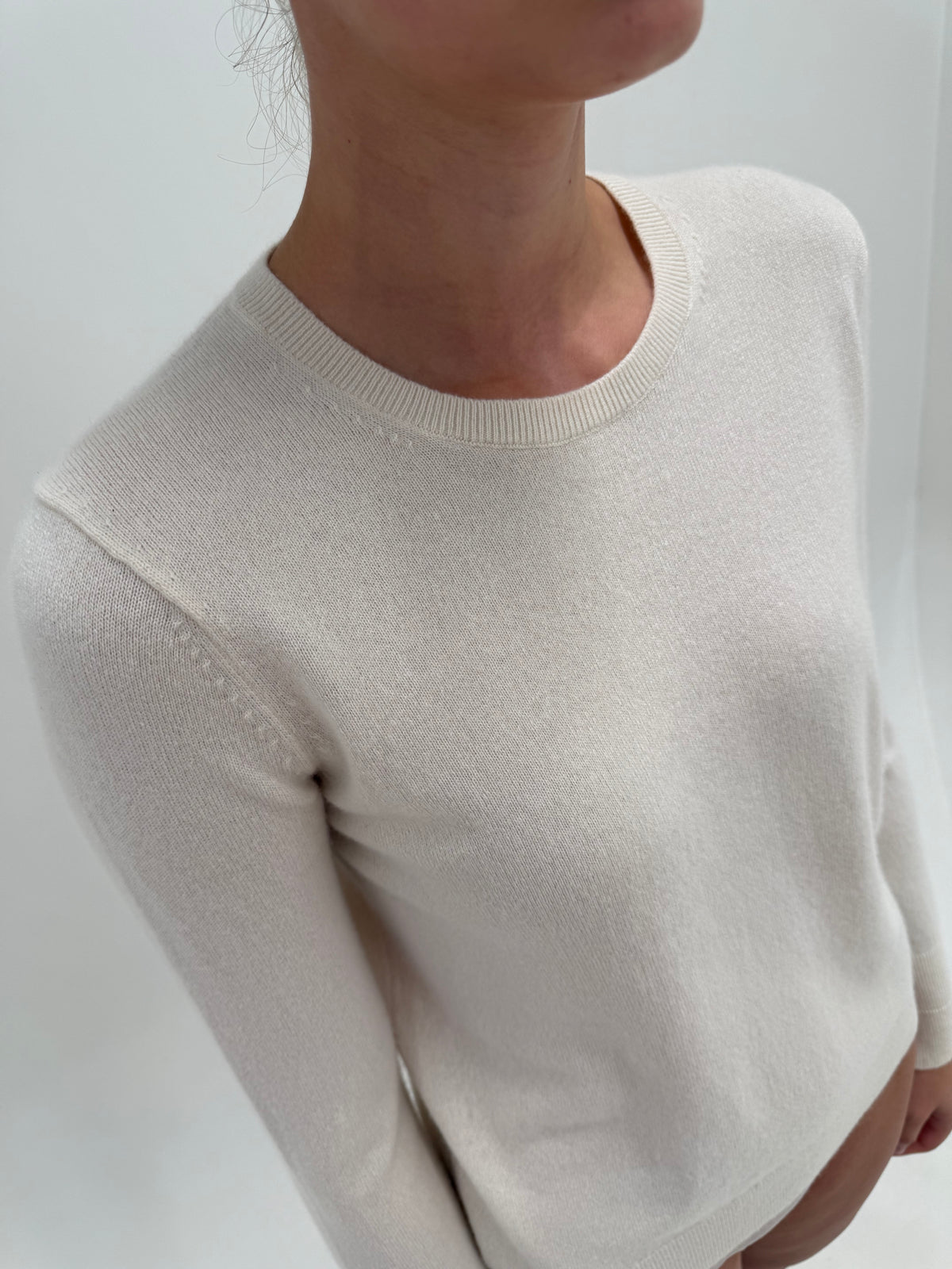 Pulover din cașmir butter white crew neck