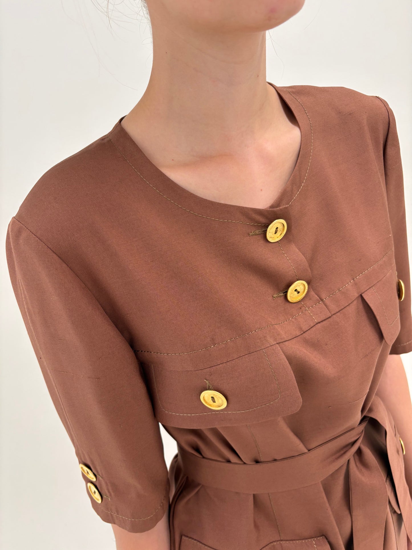Rochie Old vintage anii 80 de brand luxury old money Davide Cenci din canvas de mătase naturală