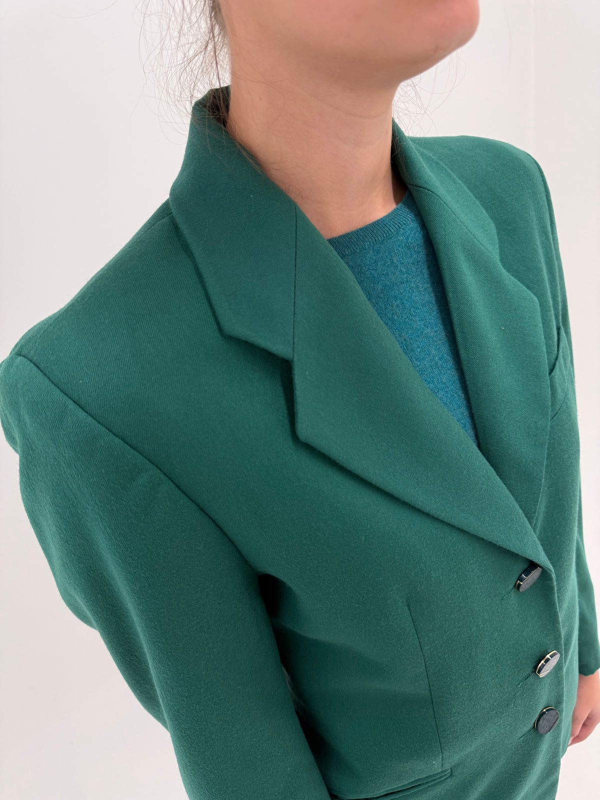 Sacou italian emerald green din lana extrafina în croi clasic
