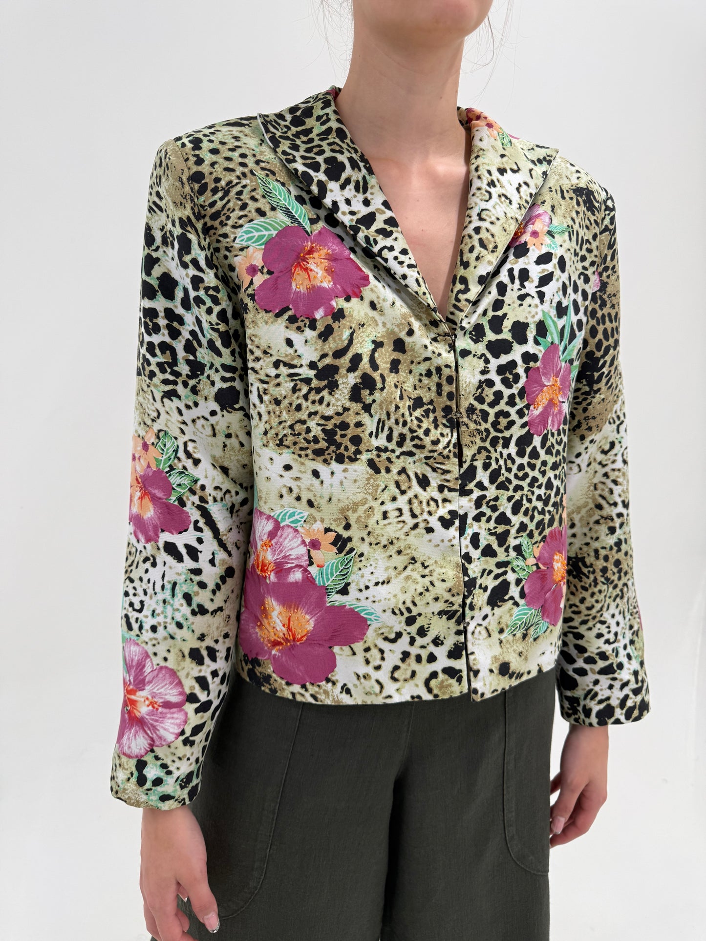 Sacou in stil Roberto Cavalli din mătase naturală cu animal print stilizat