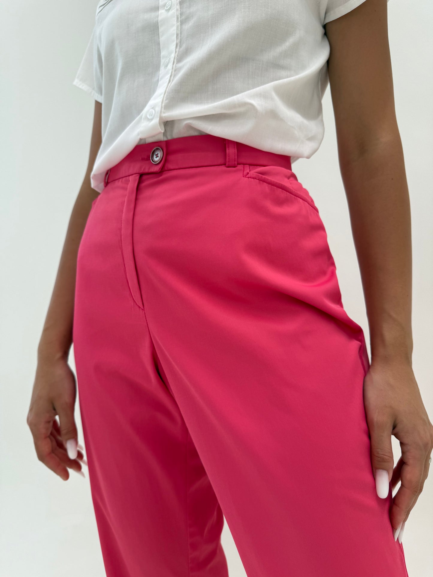 Pantaloni fucsia de brand luxury Delmod din poplin de bumbac ultra confort modelator