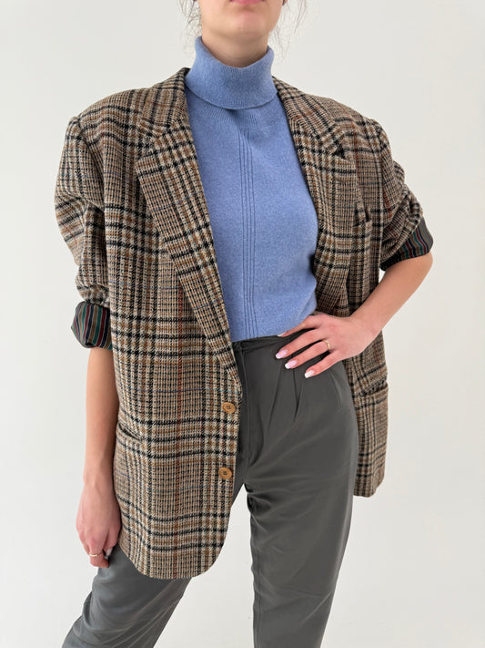 Sacou luxury Missoni din lana în carouri și culori neutre în croi actual