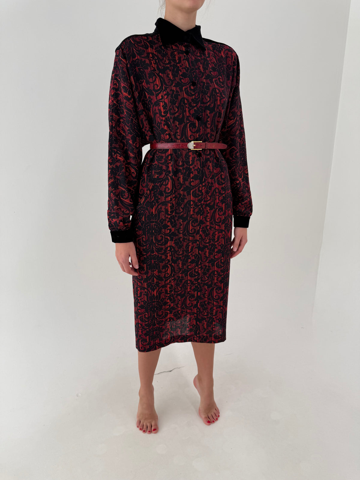 Rochie vintage maxi italiană în croi retro modem cu buzunare și culori superbe