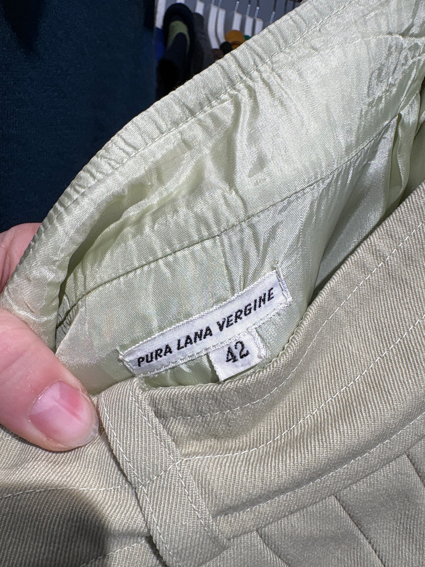 Fustă plisata light sage green din lana worsted italiană extra