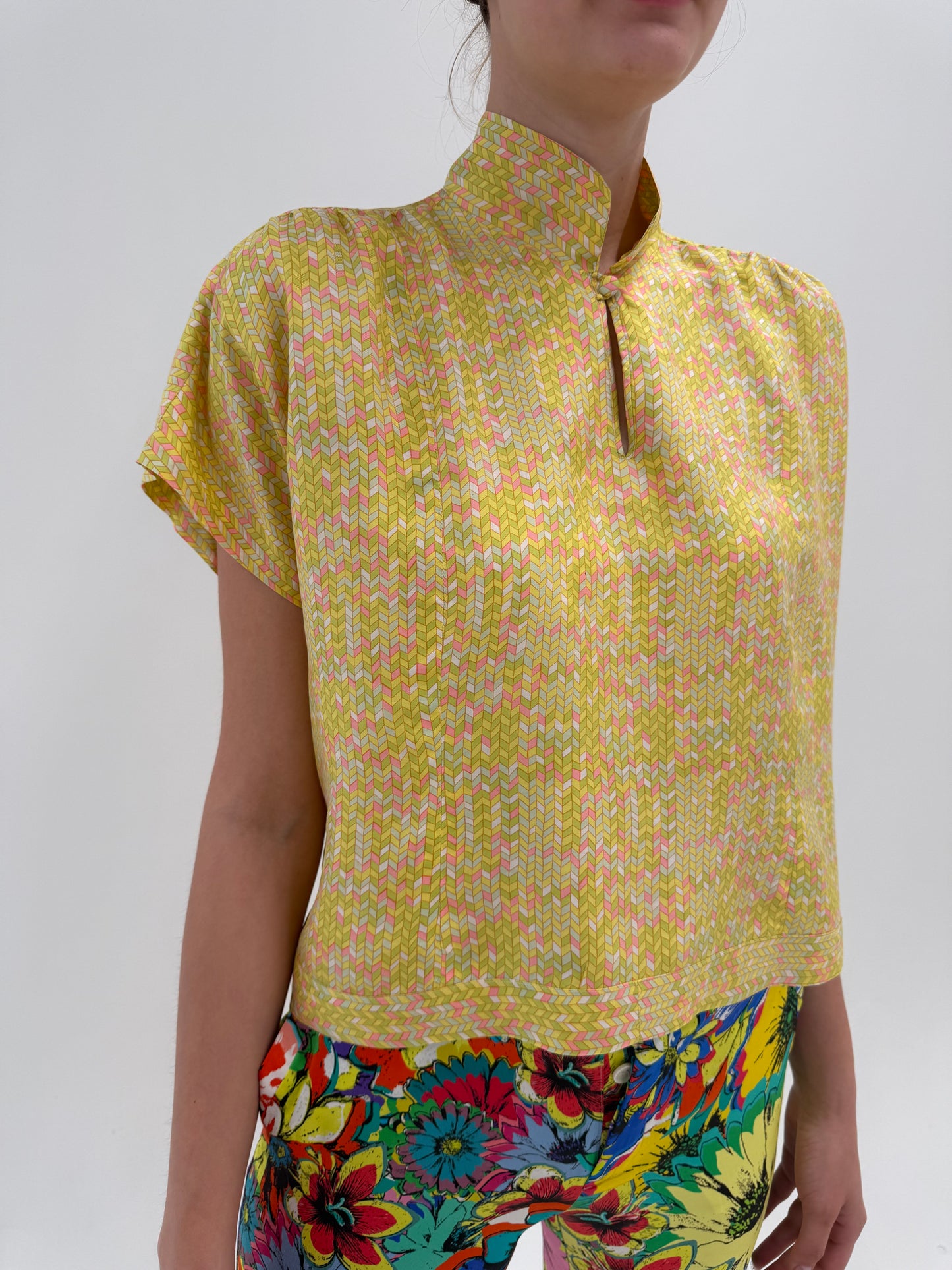 Top old vintage anii 60 din twill de mătase naturală în culori superbe
