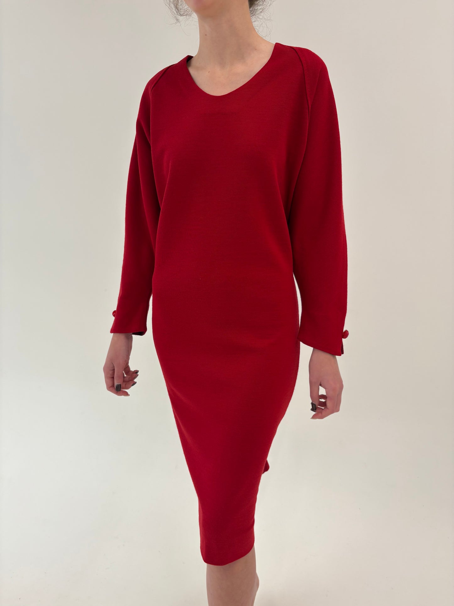 Rochie Old vintage cherry red anii 80 din lana extrafina de la zi la seară