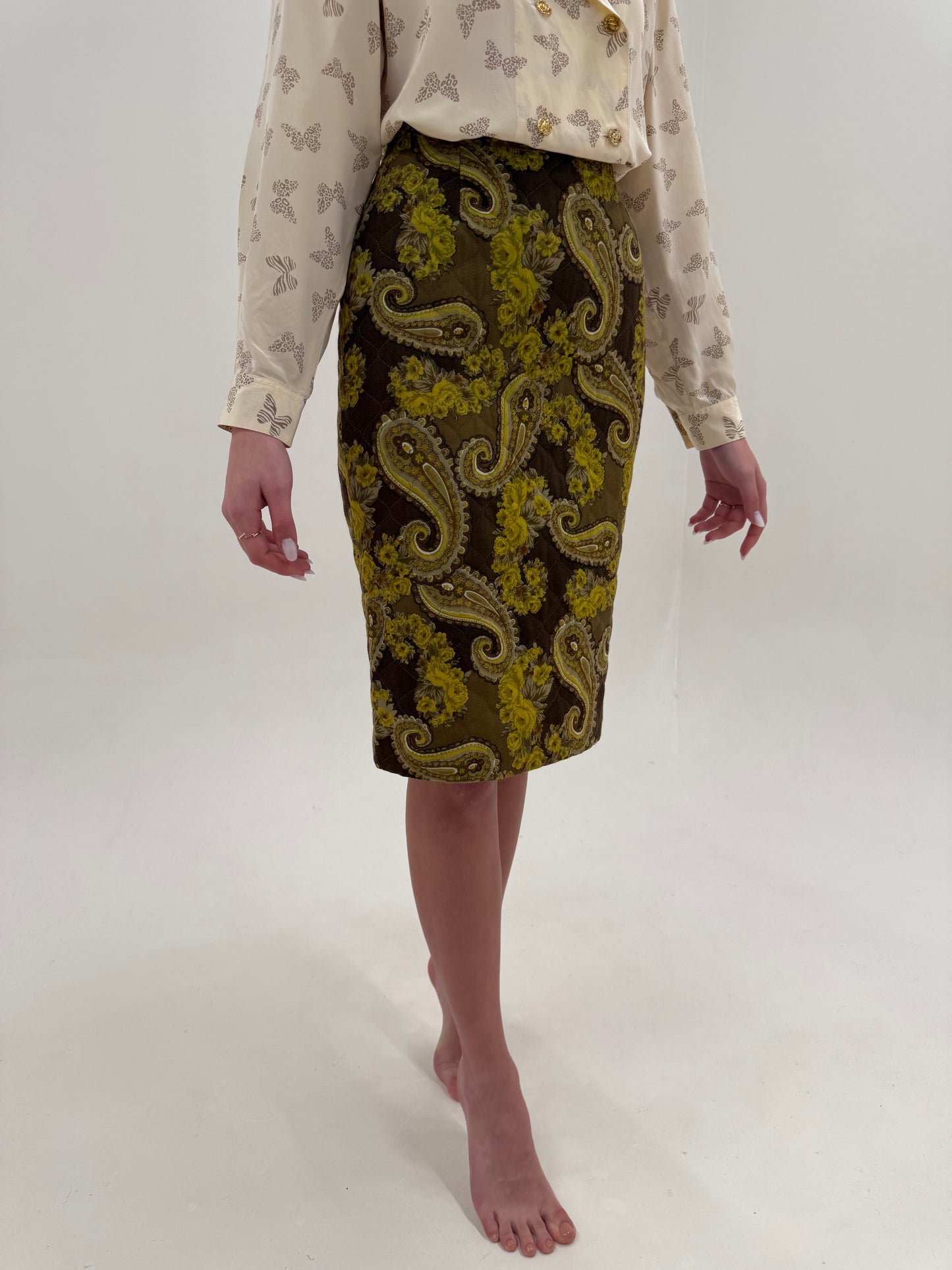 Fustă italiană high end din matlase excepțional cu print paisley conică