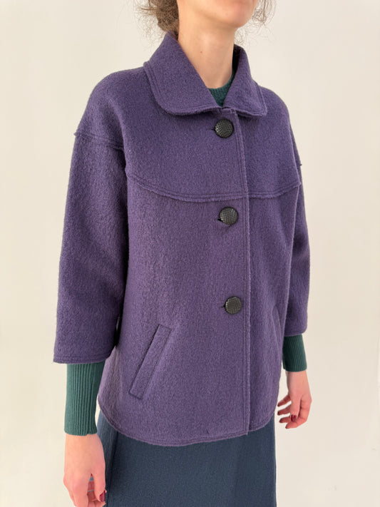 Jacheta din boiled wool în croi tip capa eggplant