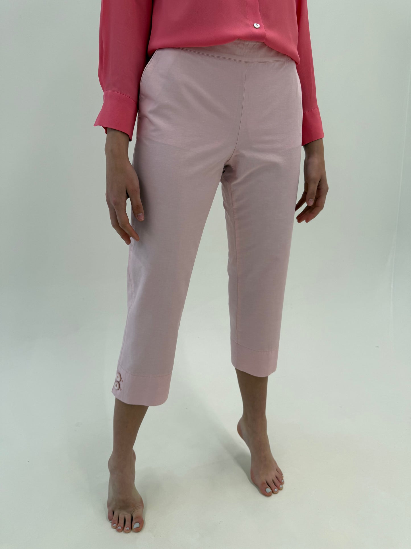 Pantaloni ultra luxury noi Salvatore Ferragamo capri din bumbac și in powder Pink