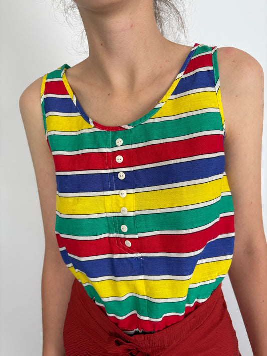 Top vintage din pânză de bumbca în croi cropped și culori tari
