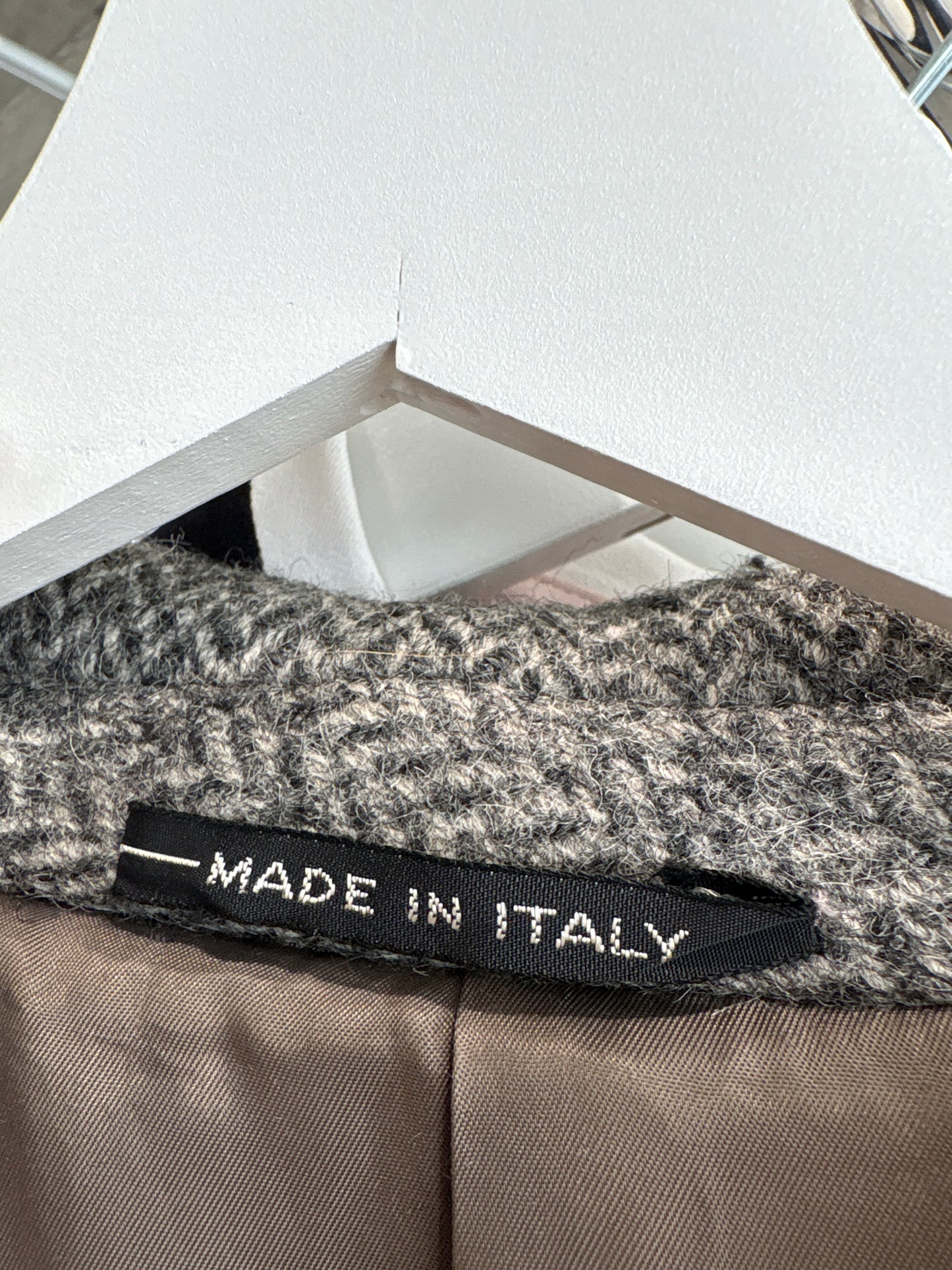 Palton italian din tweed gros de lana în nuanțe de gri cu cordon