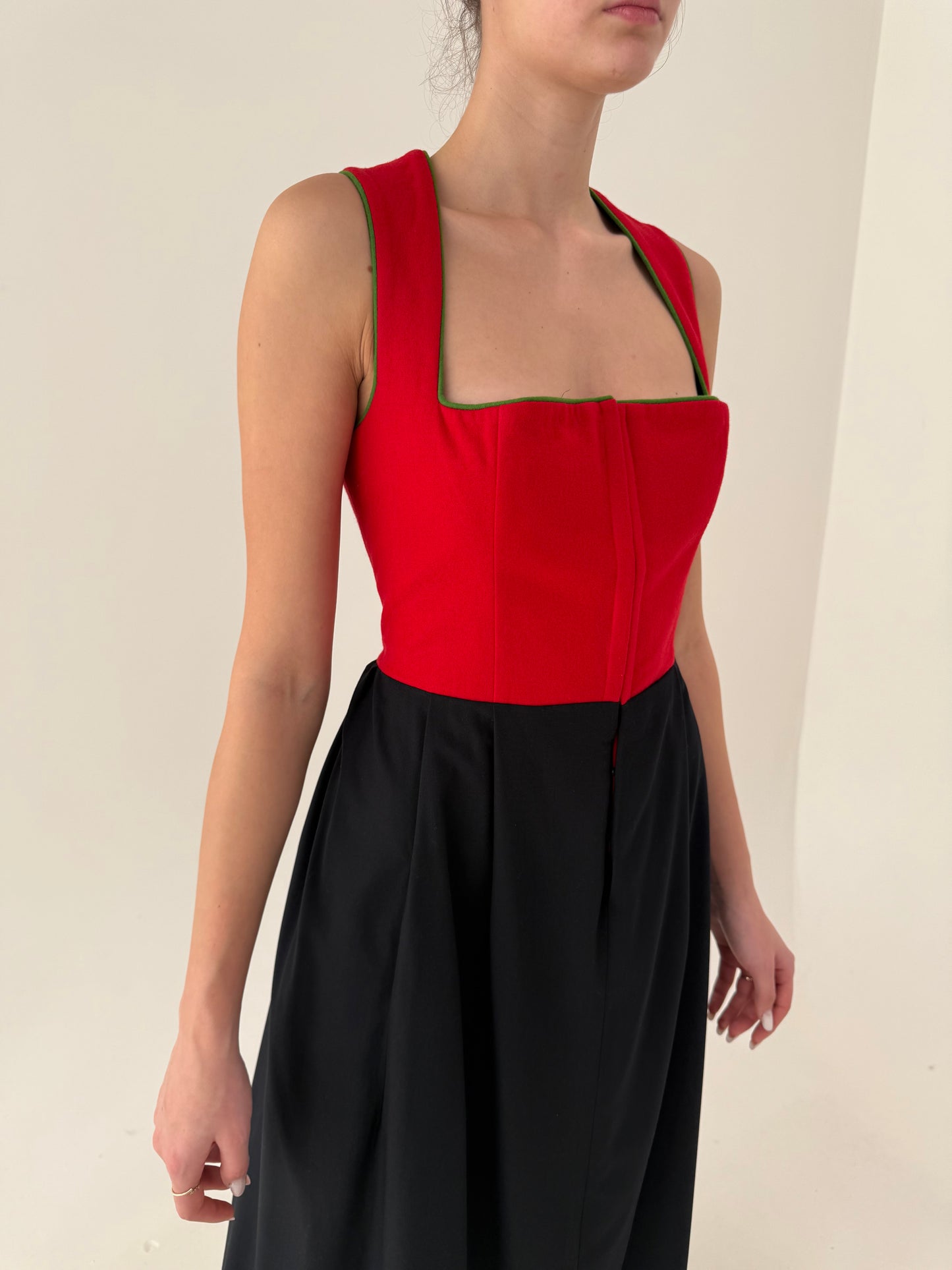 Rochie maxi vintage cu corsaj colorblock