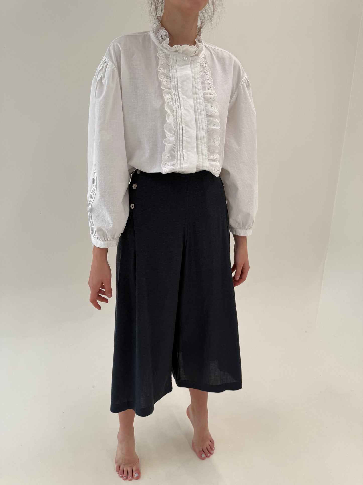 Culottes premium italienești gri melanj cu talie ultra înaltă din panzica