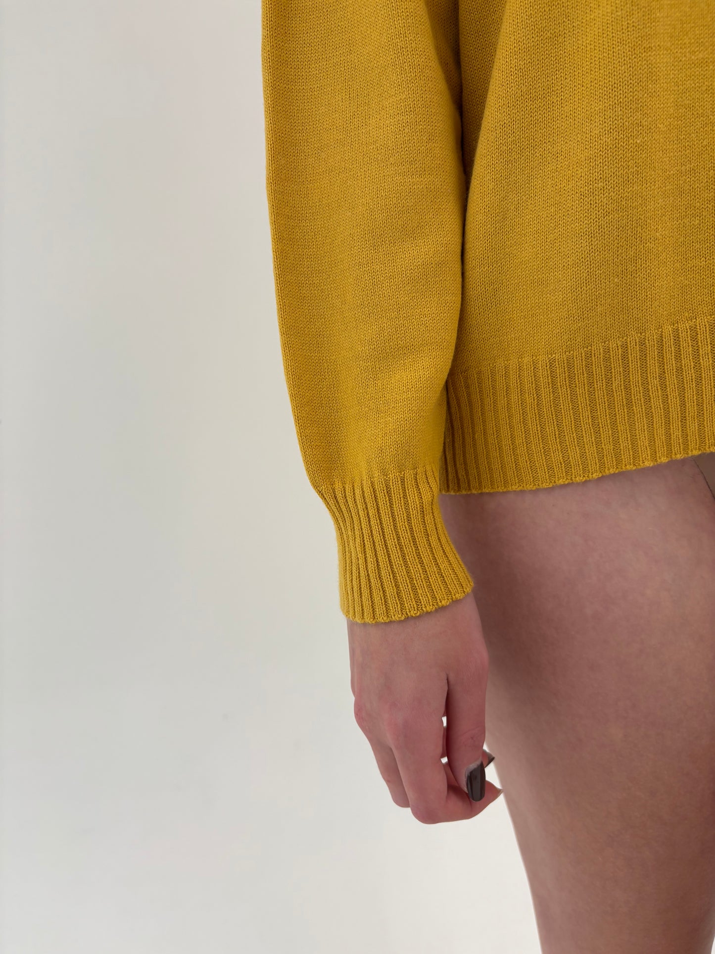 Pulover polo vintage mustard yellow din lana extrafina de gramaj mare