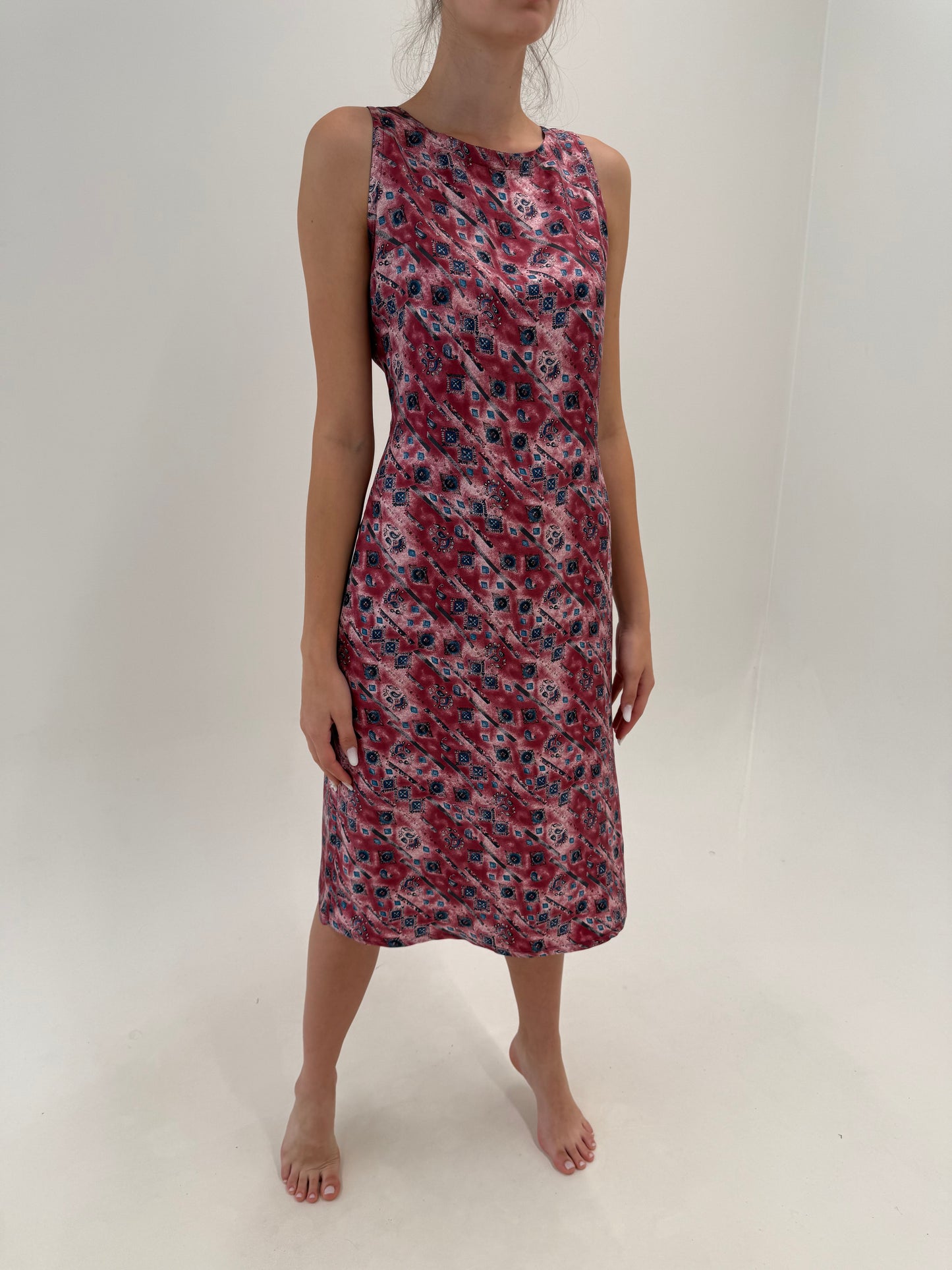 Rochie din mătase naturală în culori superbe powder Pink cu burgundy