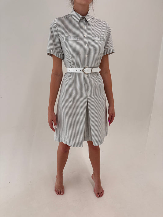 Rochie vintage excepțională in dungi warm gray din pânză de bumbac
