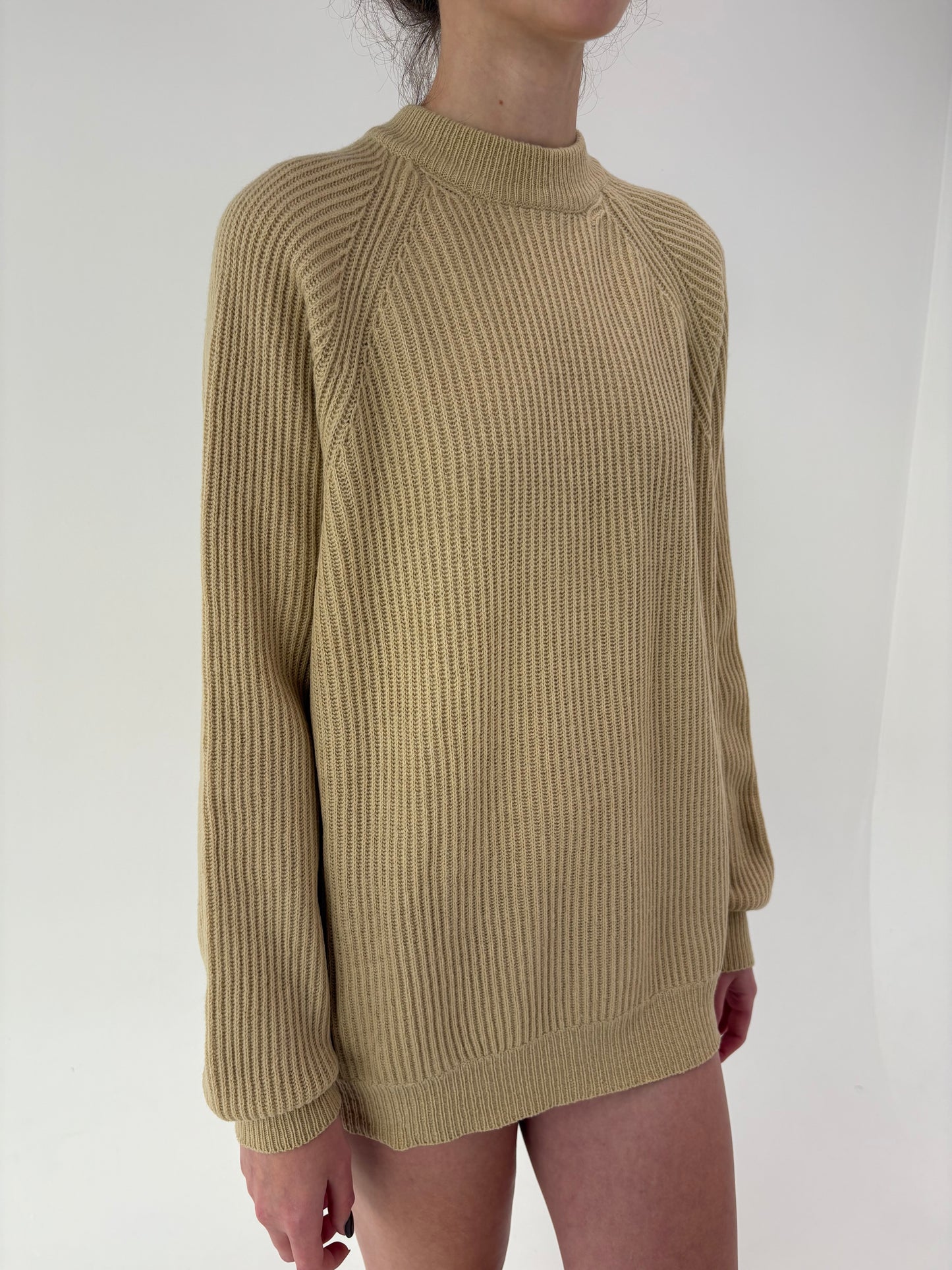 Pulover gros Stefanel sand nude din lana merino excepțională ribbed