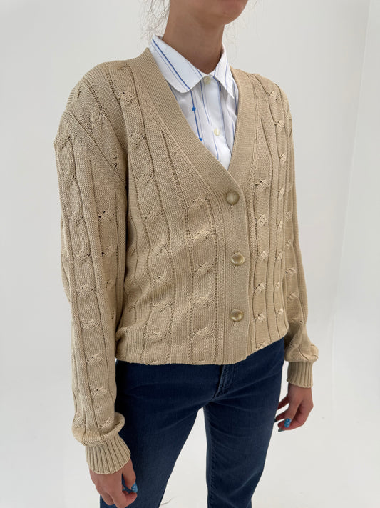 Cardigan camel cu torsade din bumbac de gramaj mare excepțional