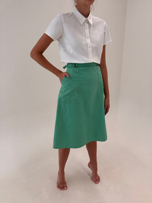 Fustă vintage petrecută mint green cu influențe casual din canvas de bumbac
