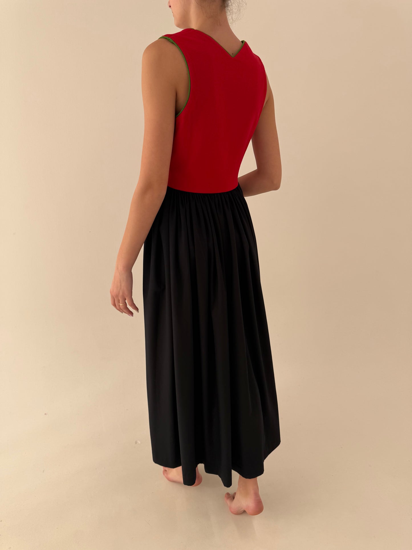 Rochie maxi vintage cu corsaj colorblock