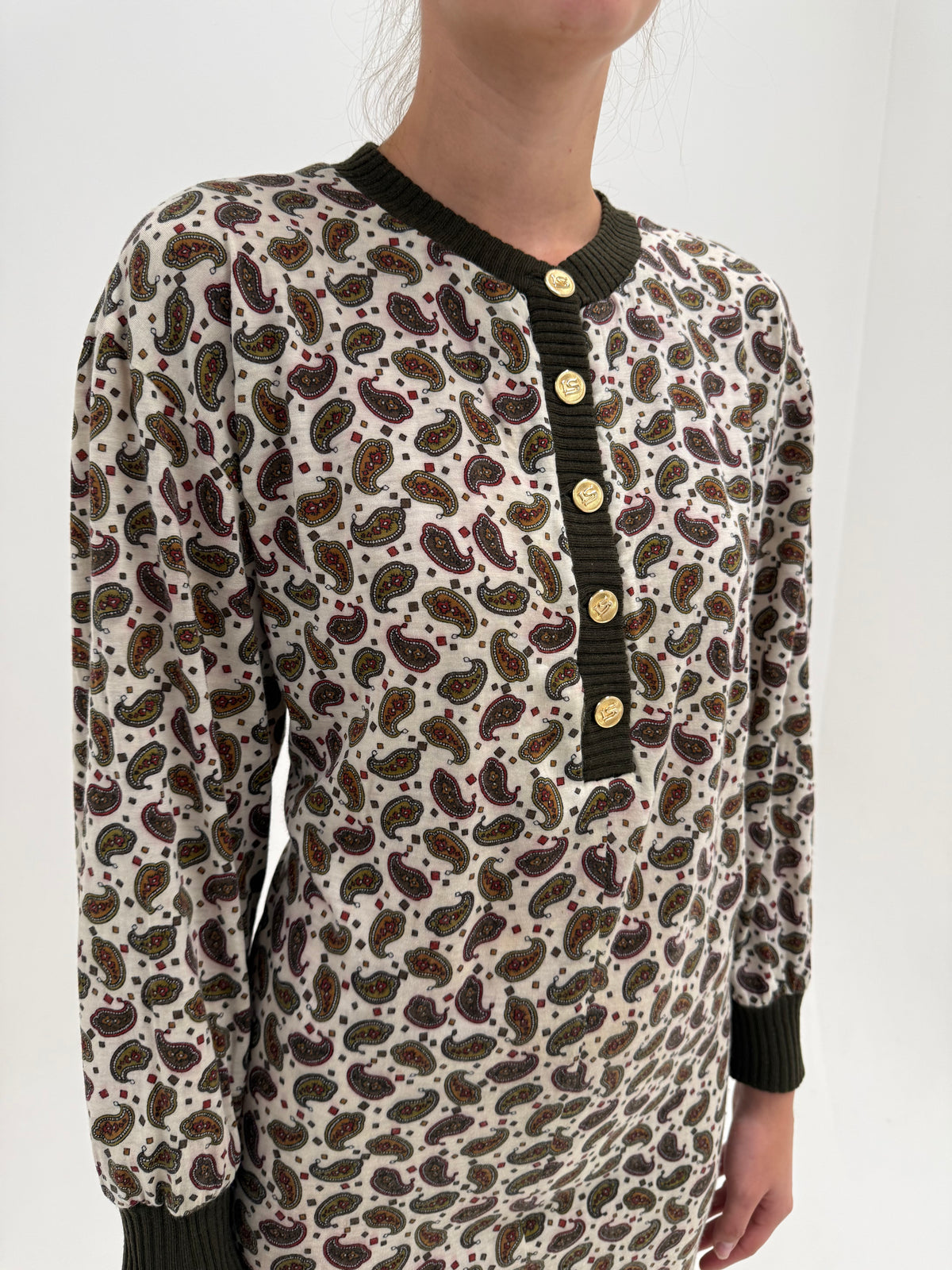 Rochie vintage Luisa Spagnoli din lana extrafina cu print paisley în croi retro modern