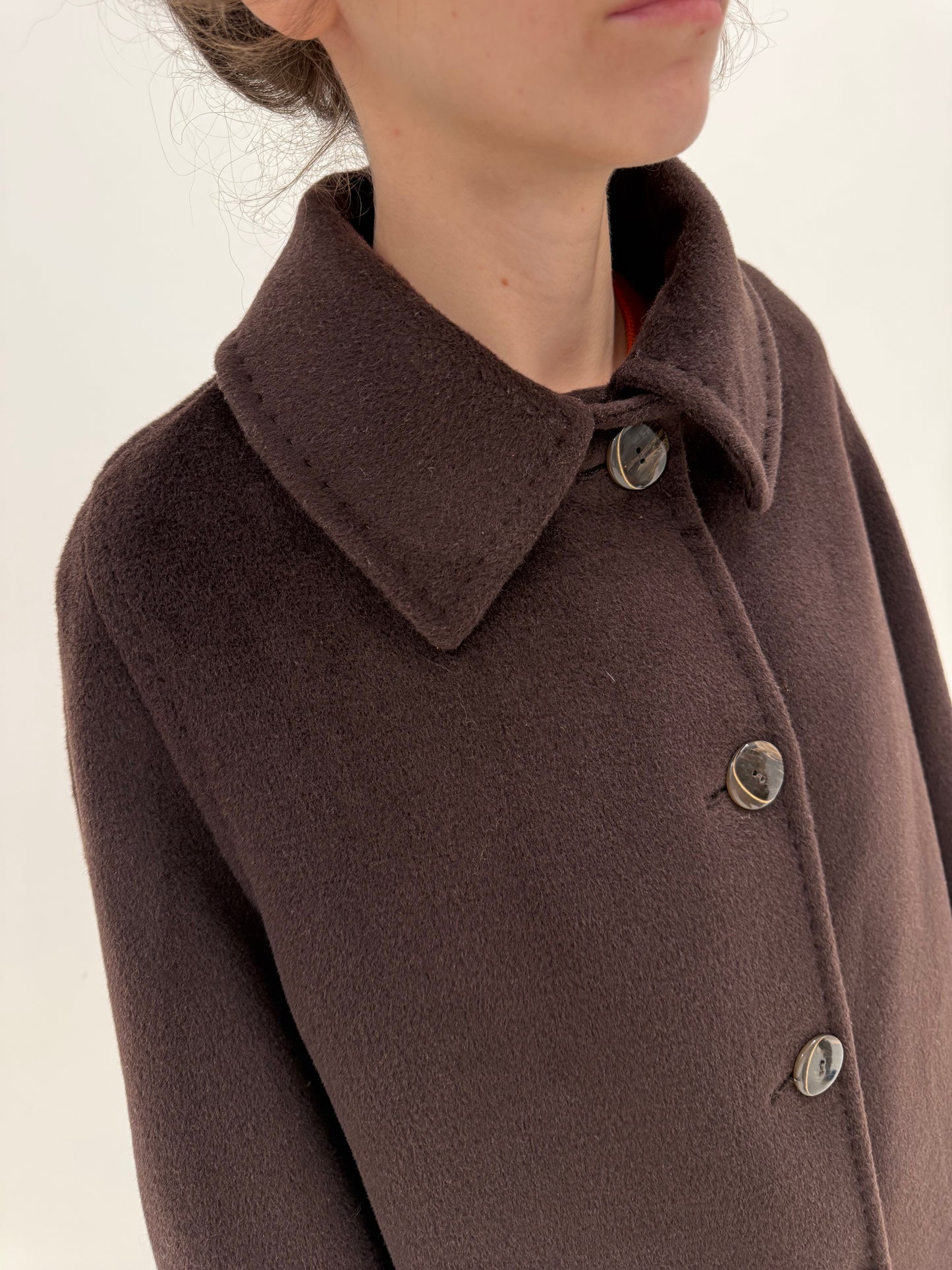 Palton italian din stofă luxury chocolate brown din lana merino extrafina