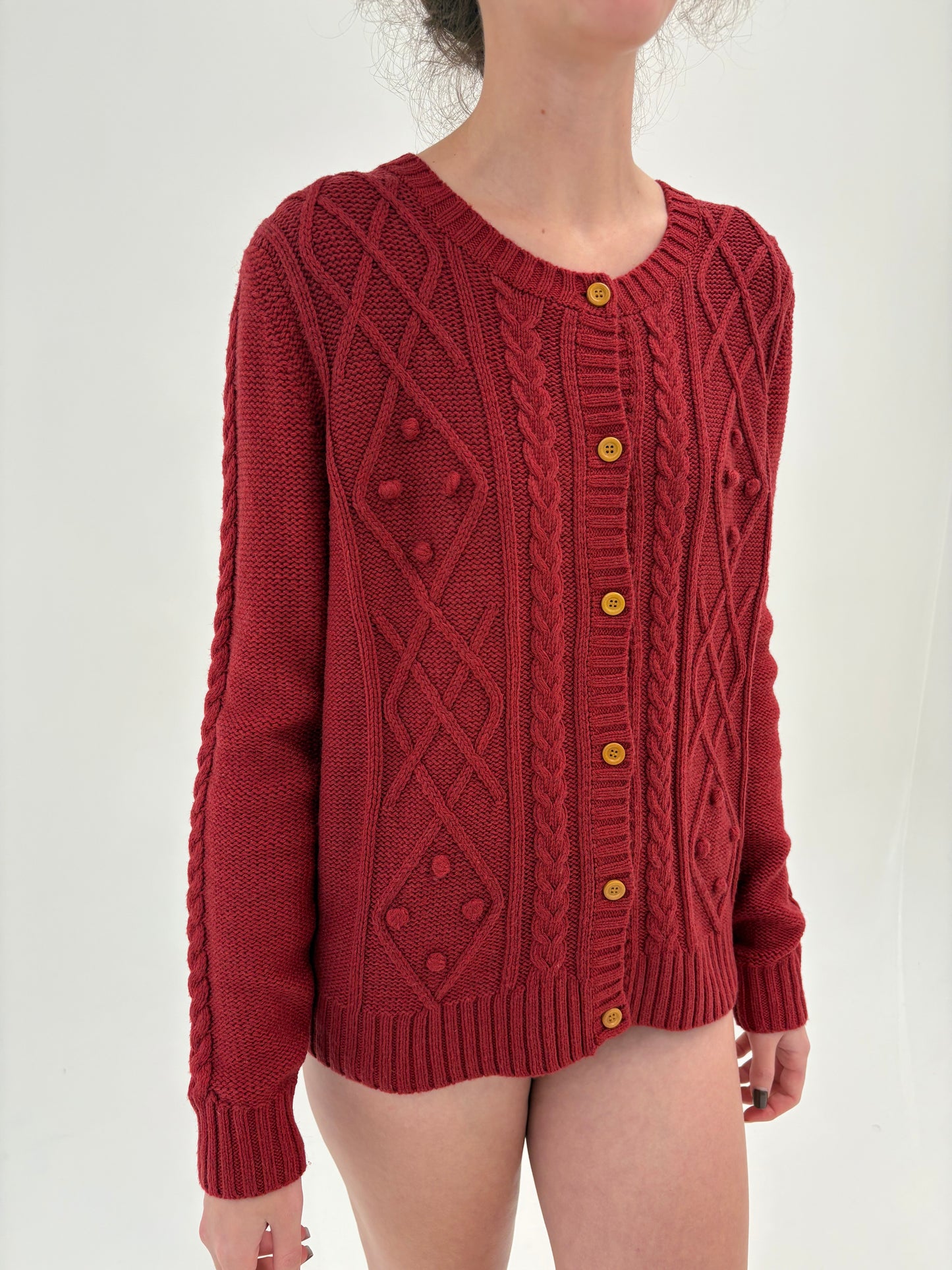 Cardigan texturat de gramaj mare din lana extrafina blush red