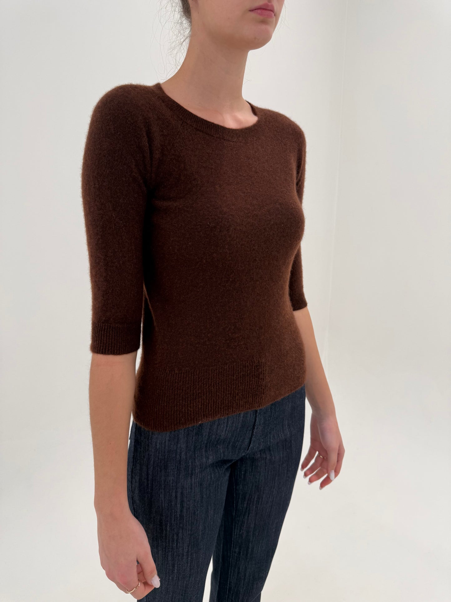 Pulover cambrat chocolate brown din cașmir