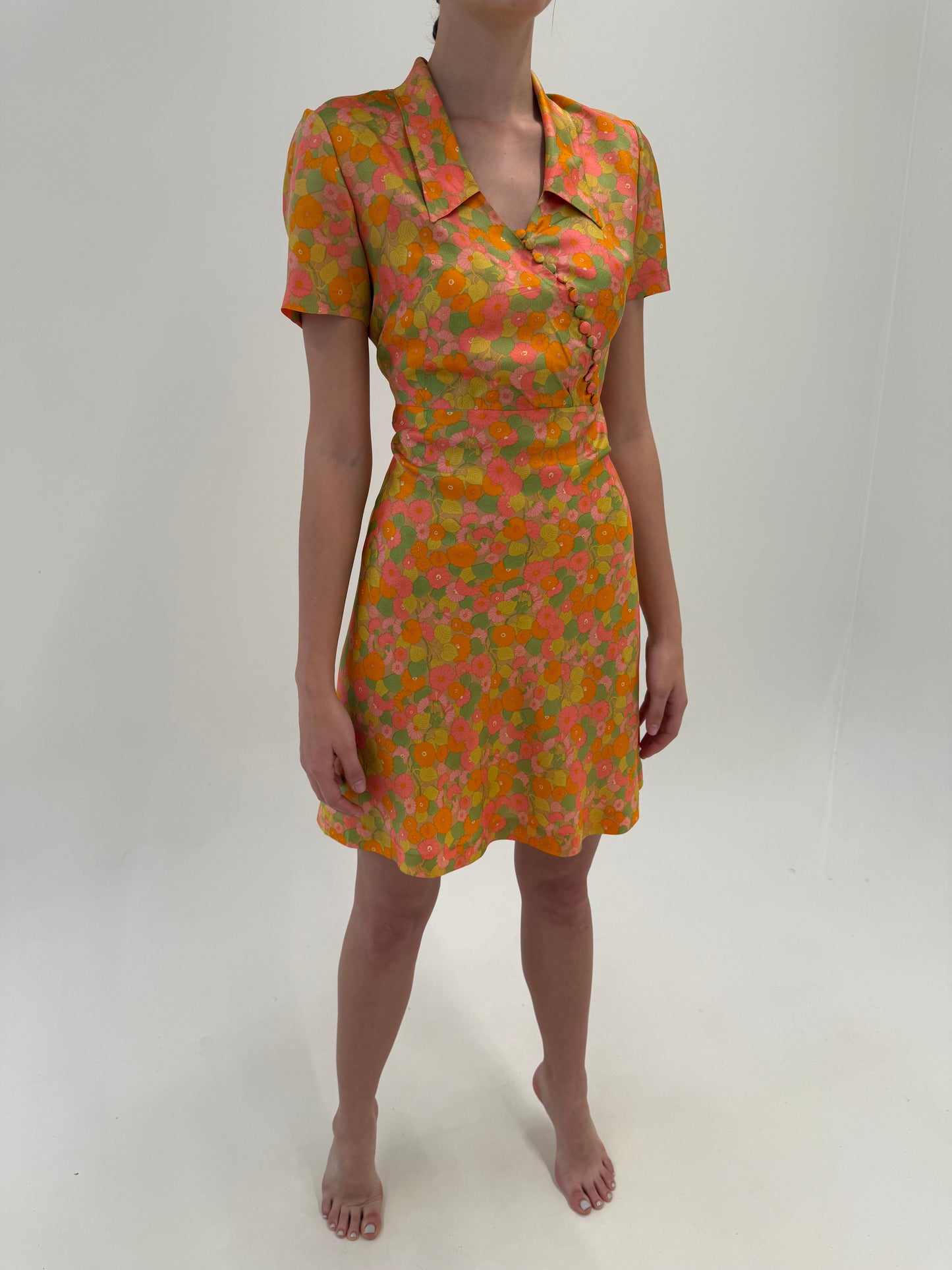 Rochie old vintage anii 60 în culori superbe din mix de mătase naturală