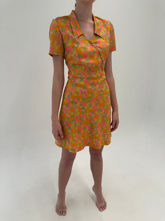 Rochie old vintage anii 60 în culori superbe din mix de mătase naturală