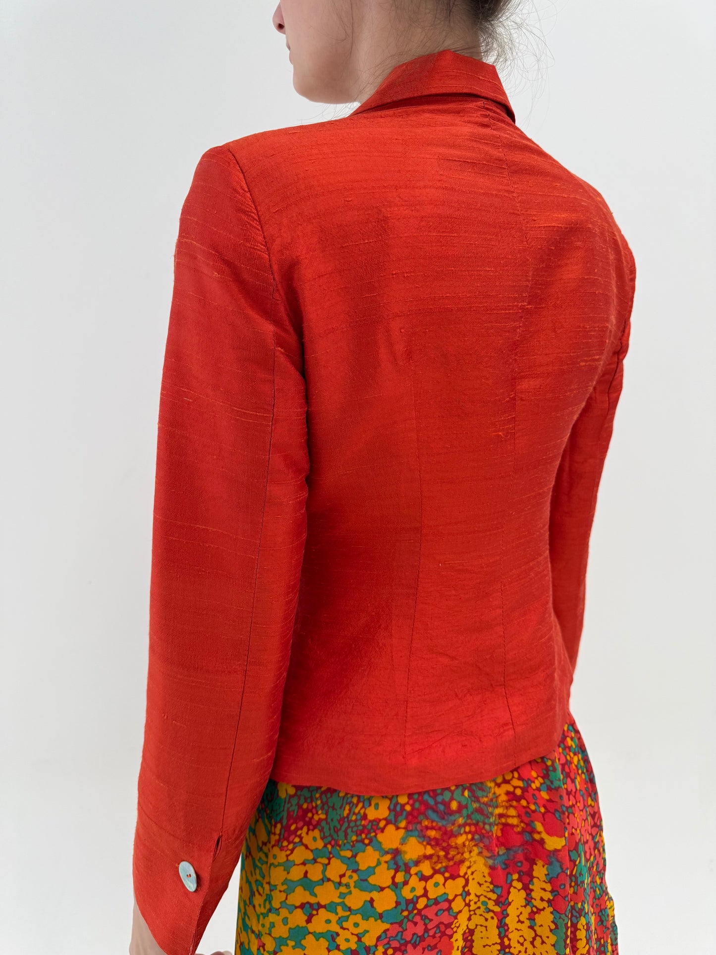 Sacou din mătase naturală dupioni ultra cambrat in stil Bar Jacket oranj superb