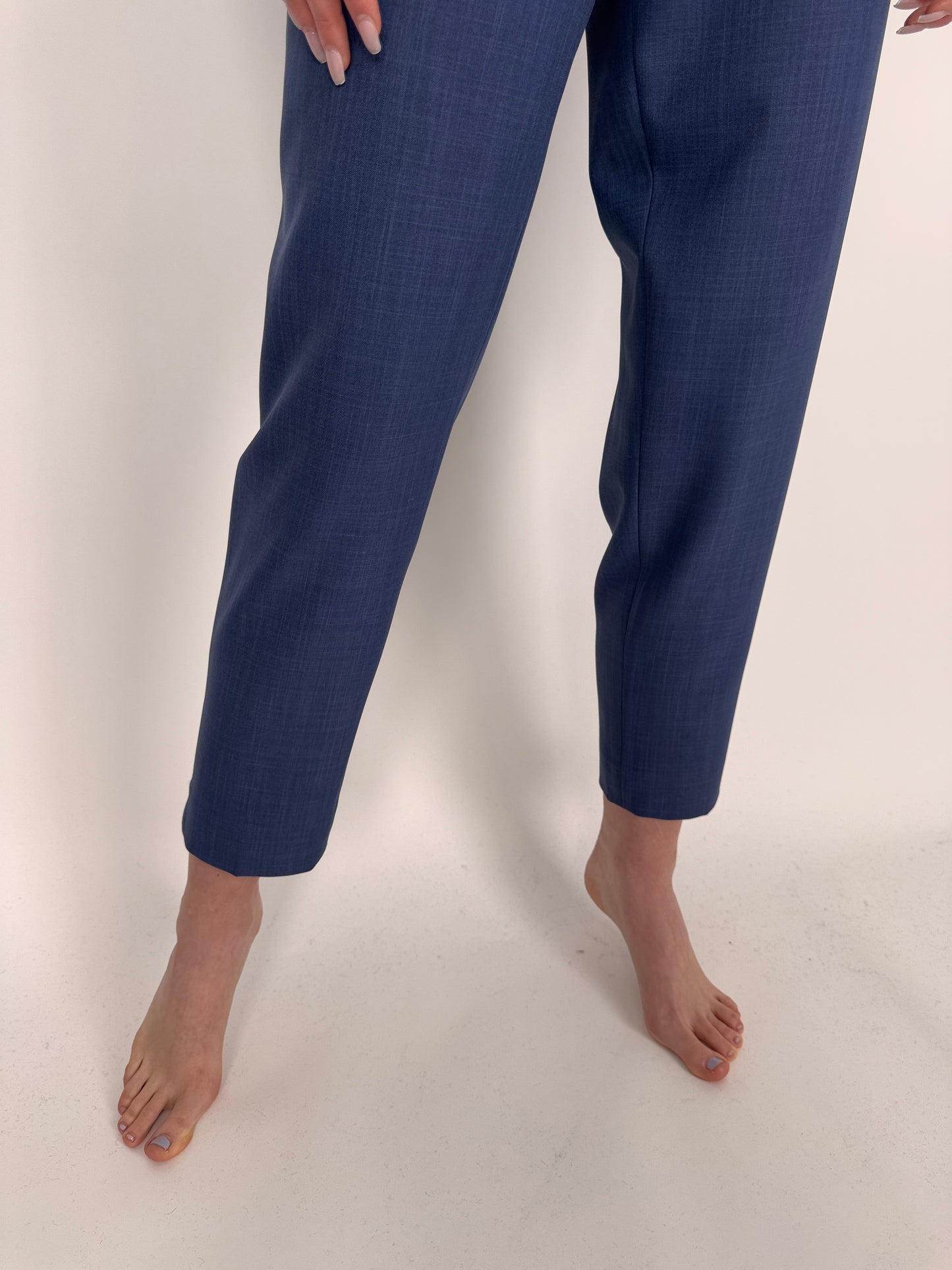 Pantaloni cu talie ultra înaltă elastică sapphire blue din mix de lana