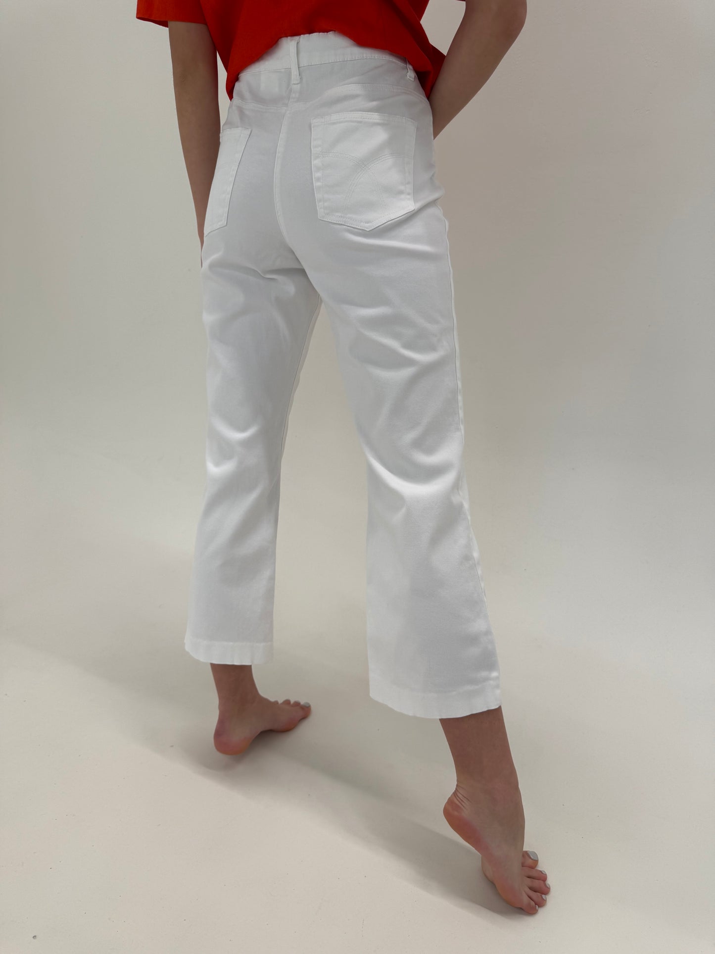 Pantaloni albi din bumbac ultra confort modelatori petite cu solduri generoase